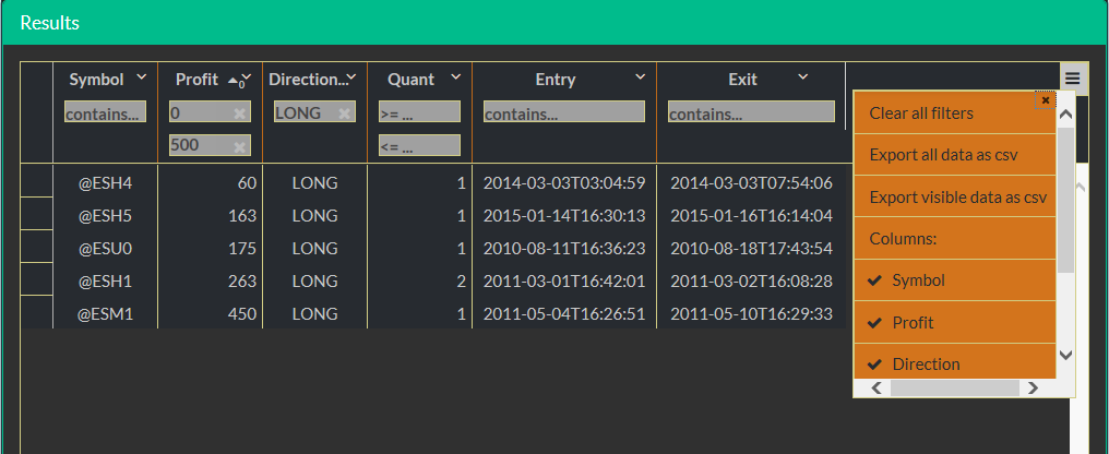 table grid menu
